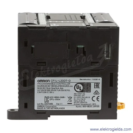 Sterownik PLC CP1L-L20DT-D zasilanie 24 VDC, 12 wejść x 24 VDC, 8 wyjść PNP 0.3A, program 5 tys. kroków + pamięć danych 10 tys.  Sterownik PLC CP1L-L20DT-D zasilanie 24 VDC, 12 wejść x 24 VDC, 8 wyjść PNP 0.3A, program 5 tys. kroków + pamięć danych 10 tys.