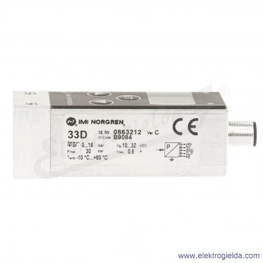 Przekaźnik ciśnienia 0863212, 0-16 Bar, sygnał wyjścia 1*PNP, konektor M12, regulacja 0-100% pełnej skali, dokładność ±1,5% Przekaźnik ciśnienia 0863212, 0-16 Bar, sygnał wyjścia 1*PNP, konektor M12, regulacja 0-100% pełnej skali, dokładność ±1,5%