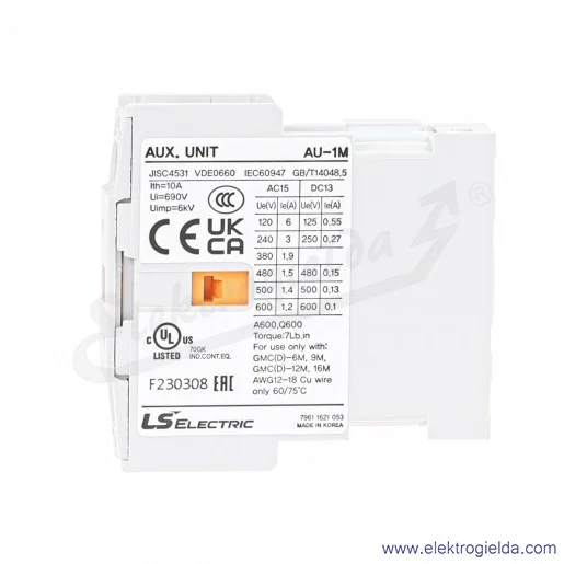 Styk pomocniczy Metamec AU-1M 1NC do GMC, montaż boczny Styk pomocniczy Metamec AU-1M 1NC do GMC, montaż boczny