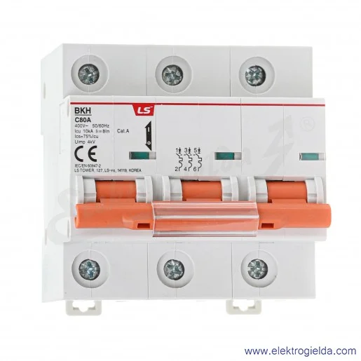 Wyłącznik nadprądowy BKH 3P C80A BKH C80A 3P, charakterystyka C, 80A Wyłącznik nadprądowy BKH 3P C80A BKH C80A 3P, charakterystyka C, 80A