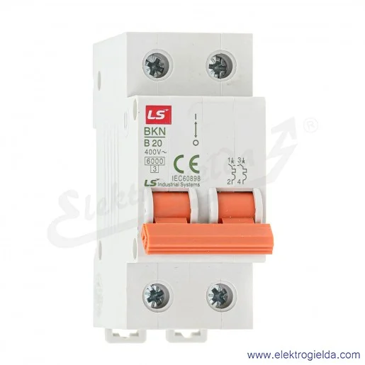 Wyłącznik nadprądowy BKN 2 polowy, charakterystyka B, 20A Wyłącznik nadprądowy BKN 2 polowy, charakterystyka B, 20A