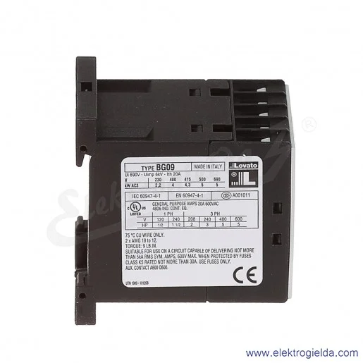 Stycznik BG0901A230 230VAC Ith 20A AC3/400V 4KW, 1NC Stycznik BG0901A230 230VAC Ith 20A AC3/400V 4KW, 1NC