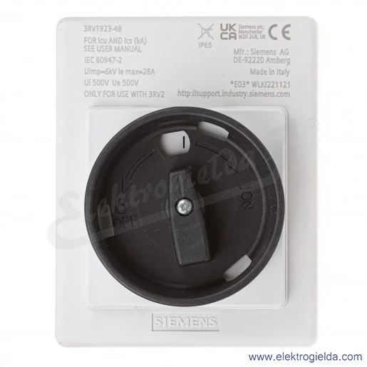 Obudowa wyłącznika 3RV1923-4B płyta czołowa z tworzywa, IP55, z awaryjnym napędem obrotowym, zamykanym do wyłączników S0, S2, S3 Obudowa wyłącznika 3RV1923-4B płyta czołowa z tworzywa, IP55, z awaryjnym napędem obrotowym, zamykanym do wyłączników S0, S2, S3