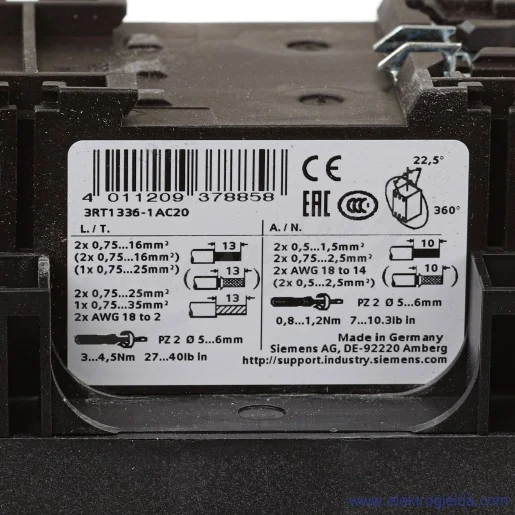 Stycznik 3RT1336-1AC20 AC-1 60A, 24VAC 50/60Hz, 4-polowy, rozmiar S2, zacisk śrubowy Stycznik 3RT1336-1AC20 AC-1 60A, 24VAC 50/60Hz, 4-polowy, rozmiar S2, zacisk śrubowy