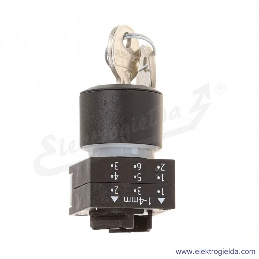 Napęd kluczykowy 3SB3000-4AD11 0-1 dwu położeniowy, płaski, blokowany, klucz wyjmowany w pozycji 0 i 1, fi 22mm Napęd kluczykowy 3SB3000-4AD11 0-1 dwu położeniowy, płaski, blokowany, klucz wyjmowany w pozycji 0 i 1, fi 22mm