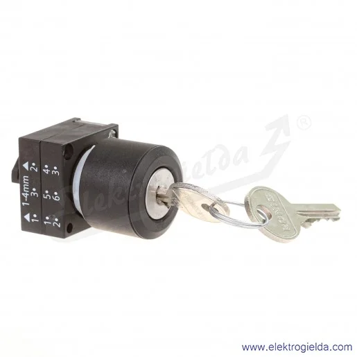 Napęd kluczykowy 3SB3000-4AD11 0-1 dwu położeniowy, płaski, blokowany, klucz wyjmowany w pozycji 0 i 1, fi 22mm
