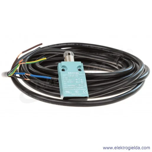 Wyłącznik krańcowy 3SE5413-0CD20-1EA5 1NO1NC popychacz z rolką ze stali nierdzewnej fi 12.5mm, z przewodem 5m Wyłącznik krańcowy 3SE5413-0CD20-1EA5 1NO1NC popychacz z rolką ze stali nierdzewnej fi 12.5mm, z przewodem 5m