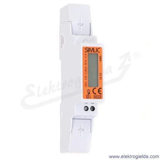 Licznik energii elekrycznej 85401010 LS-1F jednofazowy LCD Simlic, klasa B, IP51 Licznik energii elekrycznej 85401010 LS-1F jednofazowy LCD Simlic, klasa B, IP51