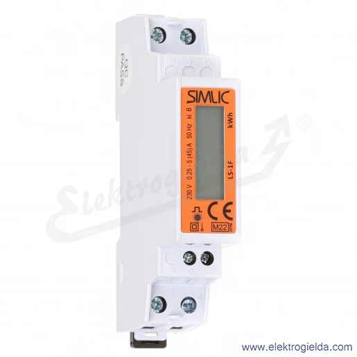 Licznik energii elekrycznej 85401010 LS-1F jednofazowy LCD Simlic, klasa B, IP51 Licznik energii elekrycznej 85401010 LS-1F jednofazowy LCD Simlic, klasa B, IP51