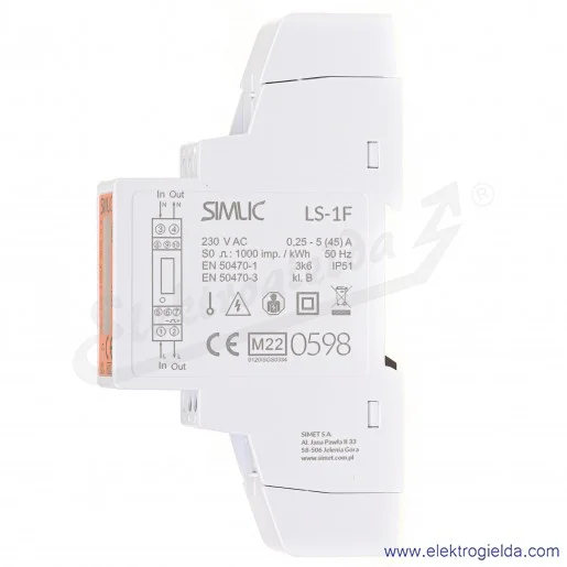 Licznik energii elekrycznej 85401010 LS-1F jednofazowy LCD Simlic, klasa B, IP51