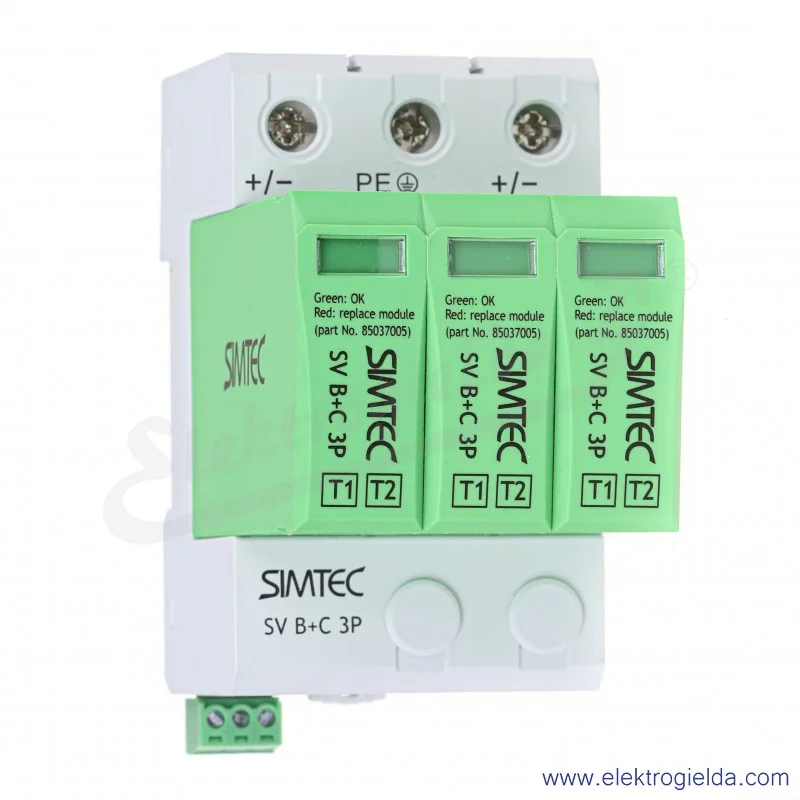 Ogranicznik przepięć 85036002 SV B+C 3P warystorowy Simtec, do instalacji fotowoltaicznych 1000VDC, 20kA