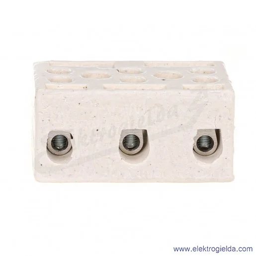 Złączka porcelanowa 44443516, ZPA3-6A T443, 6mm2, 500V, 41A, 3 tory, 6 zacisków Złączka porcelanowa 44443516, ZPA3-6A T443, 6mm2, 500V, 41A, 3 tory, 6 zacisków