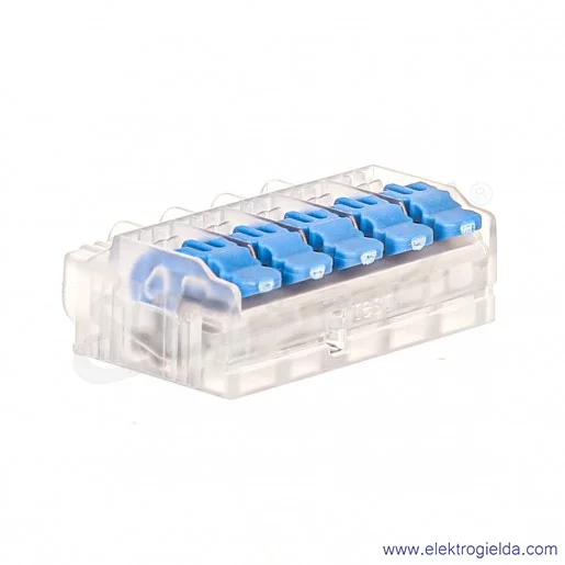 szybkozłączka z dźwignią 88000323 SCL5 niebieska, do drutów i linek 0.2-4mm2, 5 torowa szybkozłączka z dźwignią 88000323 SCL5 niebieska, do drutów i linek 0.2-4mm2, 5 torowa