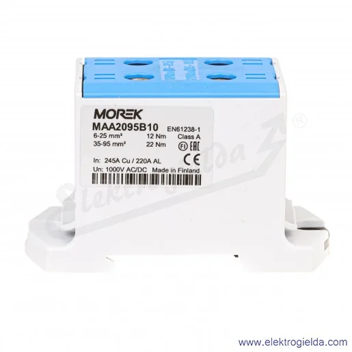 Złączka szynowa 89734003 6-95mm2 OTL 95-2 2xAL/CU niebieska rozgałęźna MAA2095B10 Złączka szynowa 89734003 6-95mm2 OTL 95-2 2xAL/CU niebieska rozgałęźna MAA2095B10