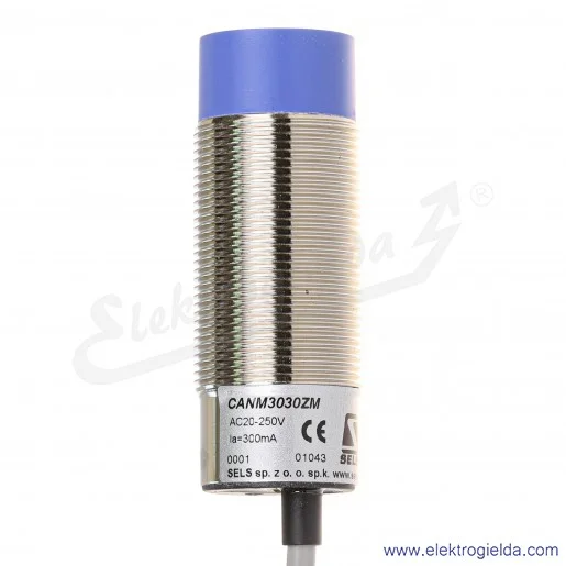 Czujnik pojemnościowy CANM3030ZM 20..250VAC, zasięg 30mm, NO, tuleja M30, czoło wystające, przewód 2m, długość 80mm Czujnik pojemnościowy CANM3030ZM 20..250VAC, zasięg 30mm, NO, tuleja M30, czoło wystające, przewód 2m, długość 80mm