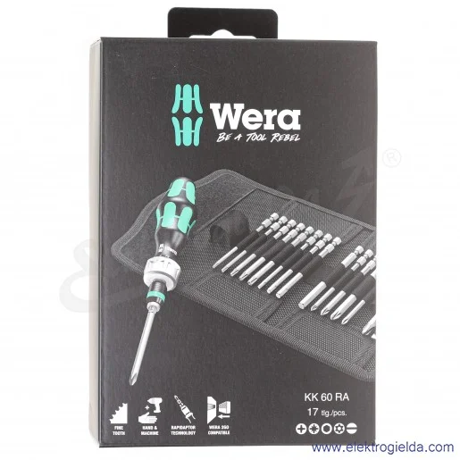 Wkrętak z grzechotką 051040 KOMPAKT 60RA zestaw 17 częściowy Wkrętak z grzechotką 051040 KOMPAKT 60RA zestaw 17 częściowy