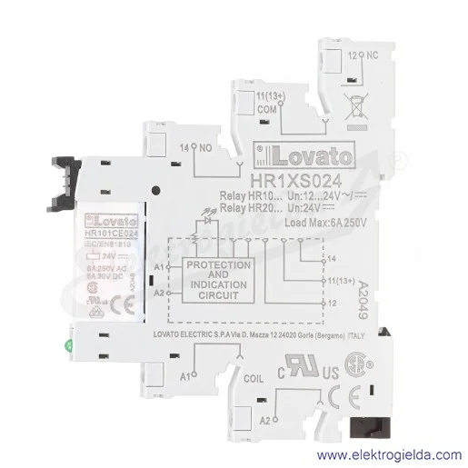 Przekaźnik interfejsowy HRA101CE024, 24VAC/DC, 1C/O, 6A, zaciski śrubowe Przekaźnik interfejsowy HRA101CE024, 24VAC/DC, 1C/O, 6A, zaciski śrubowe