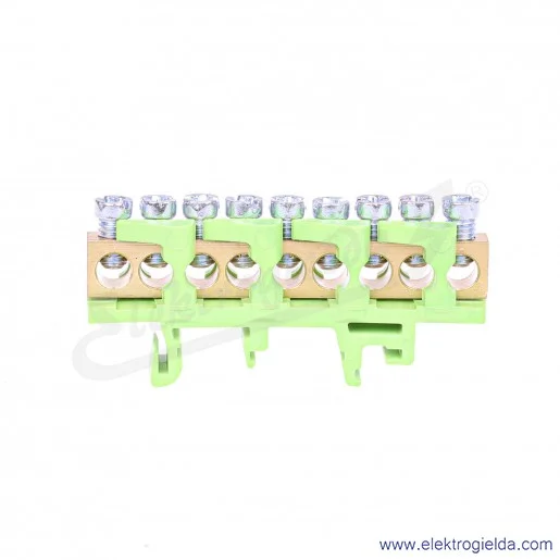 Listwa zaciskowa MAD0009G00 N9 zielona 9x16mm2 uziemiająca IP00, 63A 690V Listwa zaciskowa MAD0009G00 N9 zielona 9x16mm2 uziemiająca IP00, 63A 690V
