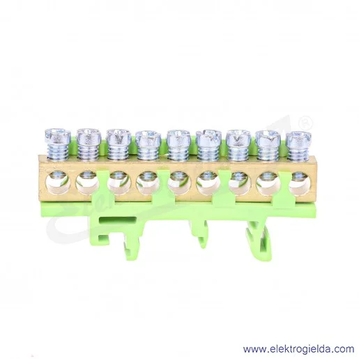 Listwa zaciskowa MAD0009G00 N9 zielona 9x16mm2 uziemiająca IP00, 63A 690V Listwa zaciskowa MAD0009G00 N9 zielona 9x16mm2 uziemiająca IP00, 63A 690V