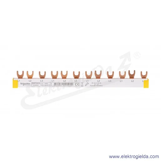 Szyna widełkowa R9XFH312 3P, 63A, 16mm2, 12 modułów Szyna widełkowa R9XFH312 3P, 63A, 16mm2, 12 modułów
