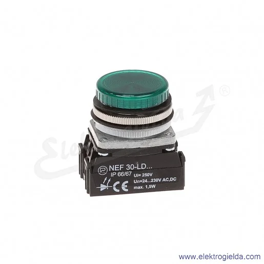 Lampka sygnalizacyjna NEF30 LDz 24-240V AC/DC zielona klosz płaski 30mm Lampka sygnalizacyjna NEF30 LDz 24-240V AC/DC zielona klosz płaski 30mm