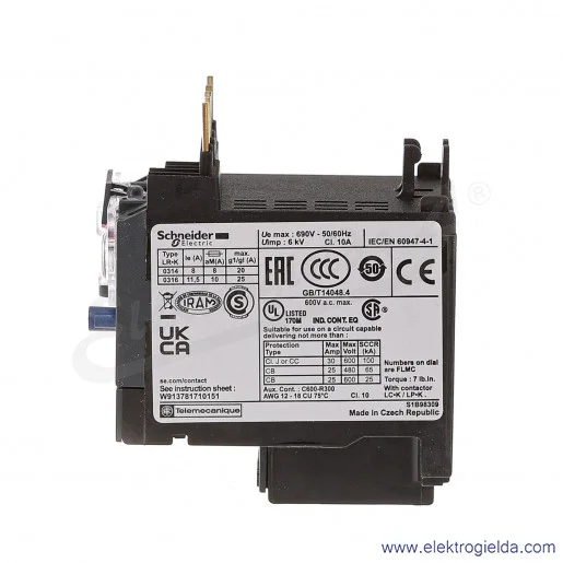 Przekaźnik termiczny LR2K 0316 8-11,5A, montaż bezpośredni, klasa 10 Przekaźnik termiczny LR2K 0316 8-11,5A, montaż bezpośredni, klasa 10