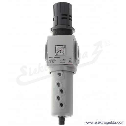Filtroreduktor MX3-1-FR0004, G1, zakres regulacji 0.5-10 Bar, filtracja 25 µm, przepływ 11000 l/min, wbudowany manometr 0-12 Bar Filtroreduktor MX3-1-FR0004, G1, zakres regulacji 0.5-10 Bar, filtracja 25 µm, przepływ 11000 l/min, wbudowany manometr 0-12 Bar