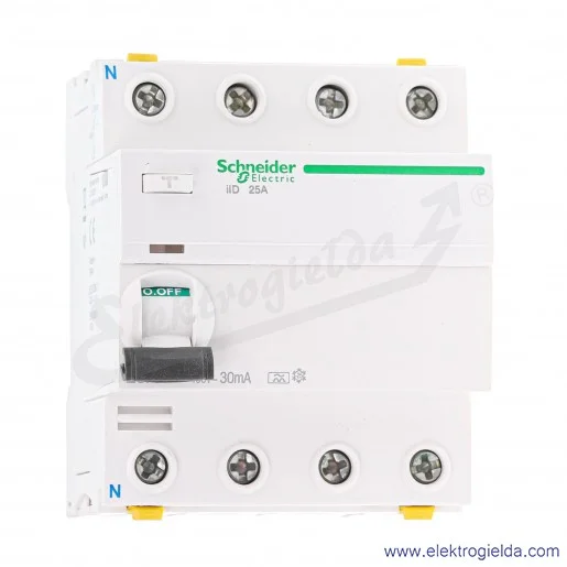 Wyłącznik różnicowoprądowy A9Z21425 iID 4P 25A 30mA typ A Wyłącznik różnicowoprądowy A9Z21425 iID 4P 25A 30mA typ A