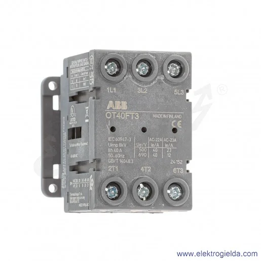 Rozłącznik izolacyjny OT40FT3 40A 3P napęd z przodu, bez wałka i rączki mocowane na drzwiach Rozłącznik izolacyjny OT40FT3 40A 3P napęd z przodu, bez wałka i rączki mocowane na drzwiach