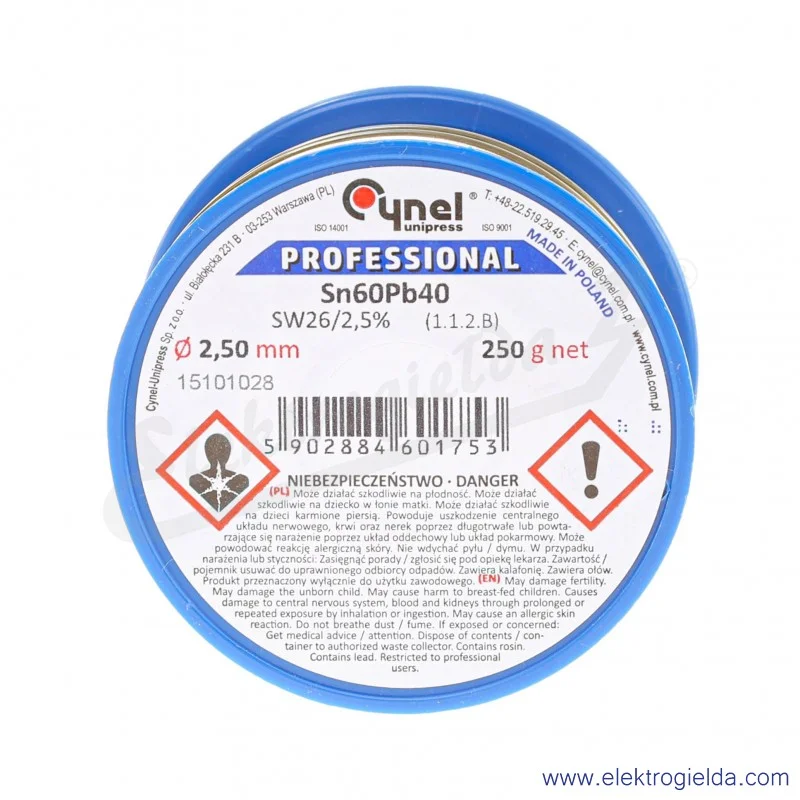 Spoiwo lutownicze LC60 2.5mm, 0.25kg Spoiwo lutownicze LC60 2.5mm, 0.25kg