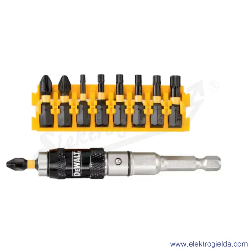 Zestaw końcówek DT70578T-QZ 8 bitów udarowych, obrotowy uchwyt na końcówki + etui Zestaw końcówek DT70578T-QZ 8 bitów udarowych, obrotowy uchwyt na końcówki + etui
