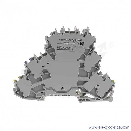 Złączka sprężynowa  2002-3217 2,5mm2 trzy piętrowa PE/L/N 2-przewodowa,  szara z oznaczonym torem N i PE TopJob S Złączka sprężynowa  2002-3217 2,5mm2 trzy piętrowa PE/L/N 2-przewodowa,  szara z oznaczonym torem N i PE TopJob S