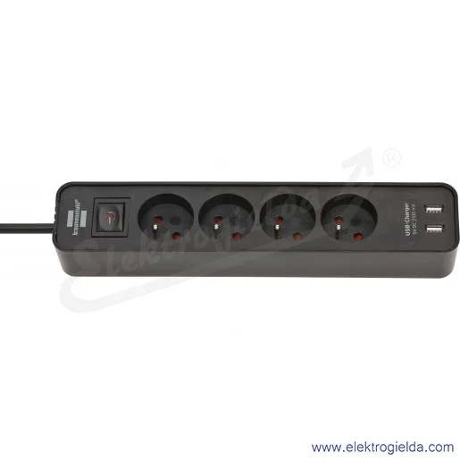 Przedłużacz listwowy 1153244006 1.5m 3G1,5 4x230V 2x USB czarny z przełącznikiem ECOLOR USB Przedłużacz listwowy 1153244006 1.5m 3G1,5 4x230V 2x USB czarny z przełącznikiem ECOLOR USB
