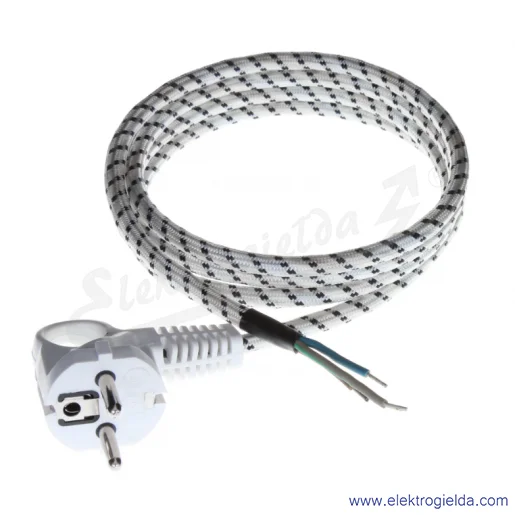 Przewód przyłączeniowy T-07279 S-3 2m 3X0,75 bawełna sznur przyłączeniowy z wtyczką kątową Przewód przyłączeniowy T-07279 S-3 2m 3X0,75 bawełna sznur przyłączeniowy z wtyczką kątową