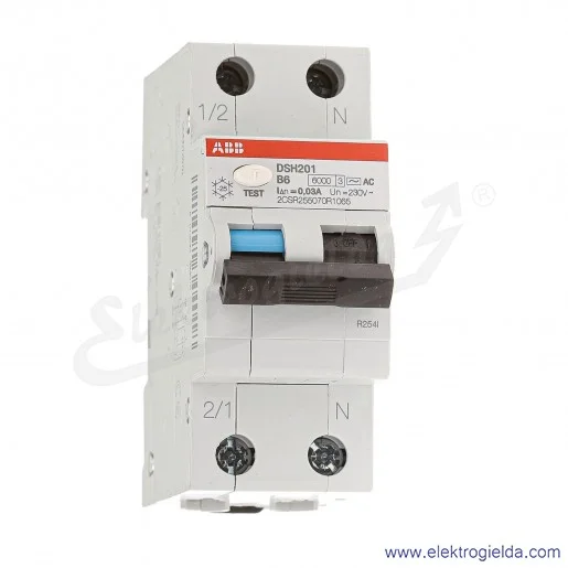 Wyłącznik różnicowo-nadprądowy DSH201 B6 AC30 2P 6A B 0,03A typ AC Wyłącznik różnicowo-nadprądowy DSH201 B6 AC30 2P 6A B 0,03A typ AC