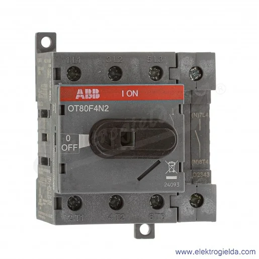Rozłącznik izolacyjny OT80F4N2 80A 4P napęd z przodu, bez wałka i rączki Rozłącznik izolacyjny OT80F4N2 80A 4P napęd z przodu, bez wałka i rączki