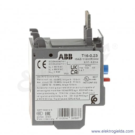 Przekaźnik termiczny T16-0.23 0.17-0.23 A Przekaźnik termiczny T16-0.23 0.17-0.23 A