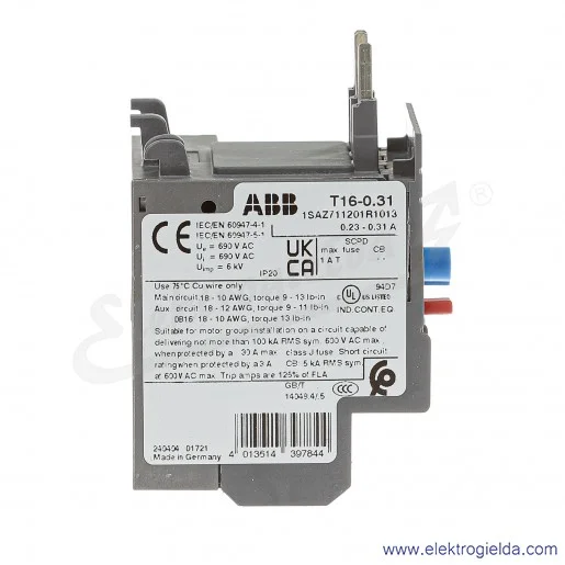 Przekaźnik termiczny T16-0.31 0.23-0.31 A Przekaźnik termiczny T16-0.31 0.23-0.31 A