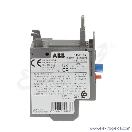 Przekaźnik termiczny T16-0.74 0.55-0.74 A Przekaźnik termiczny T16-0.74 0.55-0.74 A