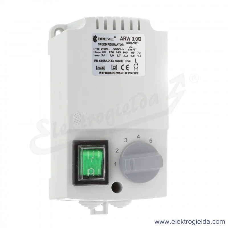 Regulator autotransformatorowy ARW 3.0/2 - 3A 230VAC, 5-stopniowa regulacja  Regulator autotransformatorowy ARW 3.0/2 - 3A 230VAC, 5-stopniowa regulacja