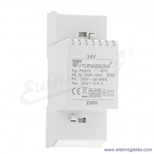 Transformator bezpieczeństwa w obudowie PSS 10 230/24V do montażu na szynie DIN moc 10VA z uzwojeniem pierwotnym na napięcie 230 Transformator bezpieczeństwa w obudowie PSS 10 230/24V do montażu na szynie DIN moc 10VA z uzwojeniem pierwotnym na napięcie 230