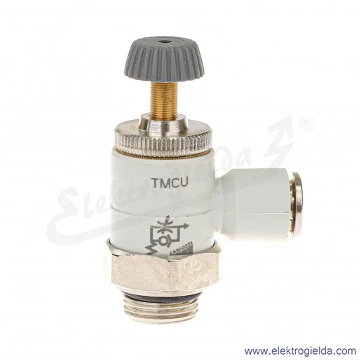 Zawór dławiąco- zwrotny TMCU 976-3/8-10, G3/8, Fi 10, 0.5-10 Bar, 1200 l/min, dławienie na wylocie, regulacja śrubą radełkowaną Zawór dławiąco- zwrotny TMCU 976-3/8-10, G3/8, Fi 10, 0.5-10 Bar, 1200 l/min, dławienie na wylocie, regulacja śrubą radełkowaną