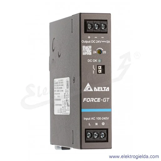 Zasilacz DRF-24V120W1GBA napięcie zasilania 90..264VAC lub 127..375VDC, napięcie wyjściowe 24VDC 5A, moc 120W, zaciski śubowe, m Zasilacz DRF-24V120W1GBA napięcie zasilania 90..264VAC lub 127..375VDC, napięcie wyjściowe 24VDC 5A, moc 120W, zaciski śubowe, m