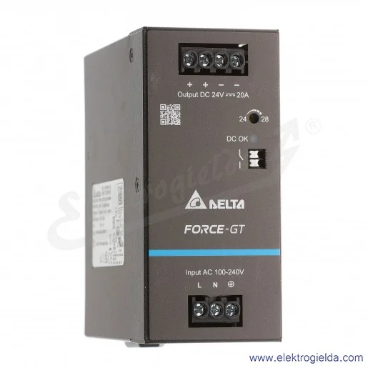 Zasilacz DRF-24V480W1GBA napięcie zasilania 90..264VAC, napięcie wyjściowe 24VDC 20A, moc 480W, zaciski śrubowe, montaż DIN Zasilacz DRF-24V480W1GBA napięcie zasilania 90..264VAC, napięcie wyjściowe 24VDC 20A, moc 480W, zaciski śrubowe, montaż DIN