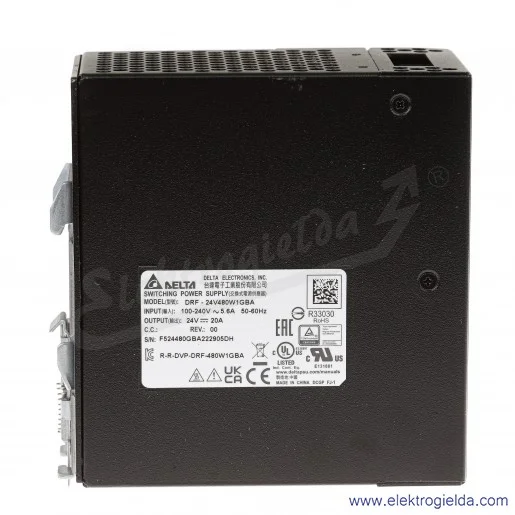 Zasilacz DRF-24V480W1GBA napięcie zasilania 90..264VAC, napięcie wyjściowe 24VDC 20A, moc 480W, zaciski śrubowe, montaż DIN Zasilacz DRF-24V480W1GBA napięcie zasilania 90..264VAC, napięcie wyjściowe 24VDC 20A, moc 480W, zaciski śrubowe, montaż DIN