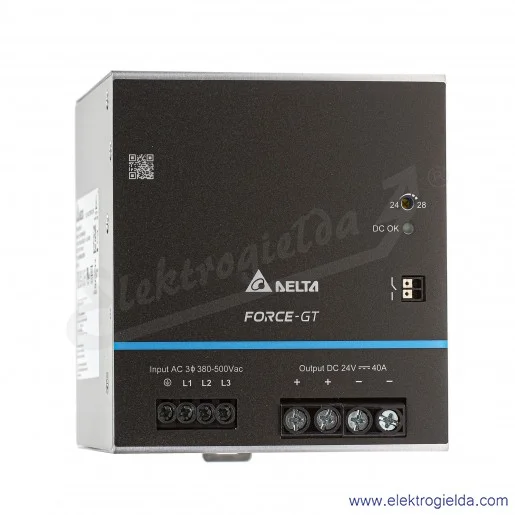 Zasilacz DRF-24V960W3GBA zasilanie 3x320..575VAC lub 2x340..575VAC, napięcie wyjściowe 24VDC 40A, moc 960W, zaciski śrubowe, mon Zasilacz DRF-24V960W3GBA zasilanie 3x320..575VAC lub 2x340..575VAC, napięcie wyjściowe 24VDC 40A, moc 960W, zaciski śrubowe, mon