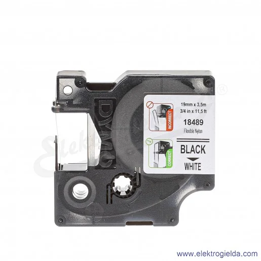 Taśma Dymo S0718120 18489 19mm x 3.5m biały/czarny nylonowa czarny nadruk biała taśma Taśma Dymo S0718120 18489 19mm x 3.5m biały/czarny nylonowa czarny nadruk biała taśma