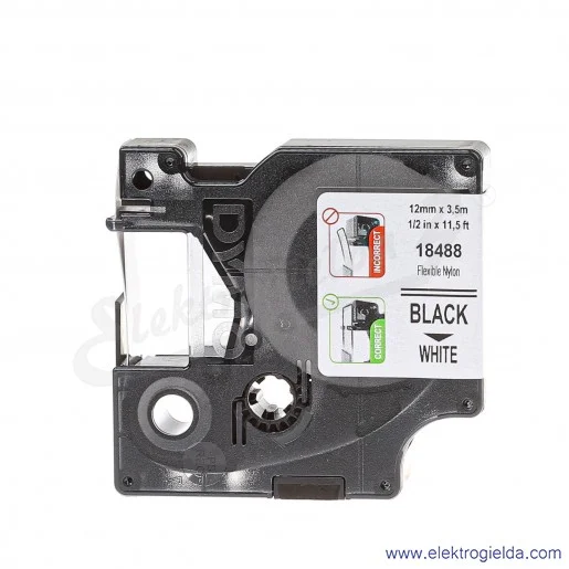 Taśma Dymo S0718100 12mm długość 3.5m czarny/biały nylonowa biała taśma czarny nadruk Taśma Dymo S0718100 12mm długość 3.5m czarny/biały nylonowa biała taśma czarny nadruk