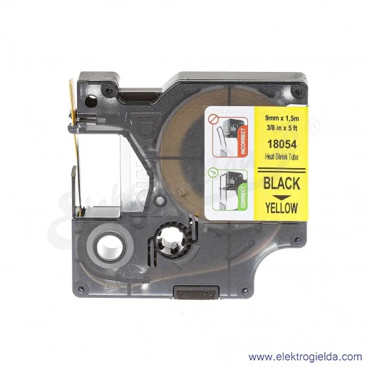 Taśma Dymo S0718290 18054 9mmx1.5m rurka żółta termokurczliwa czarny nadruk Taśma Dymo S0718290 18054 9mmx1.5m rurka żółta termokurczliwa czarny nadruk
