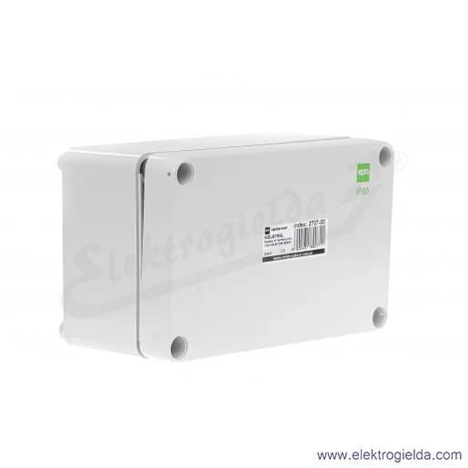 Puszka natynkowa 2707-00, 170x105x82mm, szara RAL7035, wew. wymiary 164X99X67mm, IP65 Puszka natynkowa 2707-00, 170x105x82mm, szara RAL7035, wew. wymiary 164X99X67mm, IP65